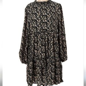 Hayden NWT Floral Black Flowy Bohemian Tie Babydoll Oversized Tiered Dress S 90s